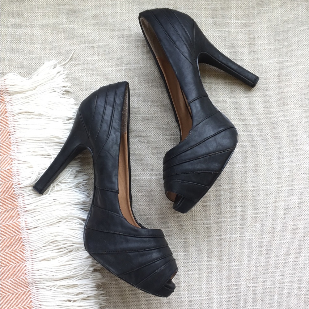 Miss Me Black Peep Toe Heels